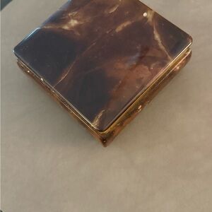 Vintage Italian tortoise shell alabaster trinket box with a brass trim
